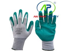 NAVI-Găng tay polyester phủ PU Natri lòng (trắng-xanh lá) 35 g Size M